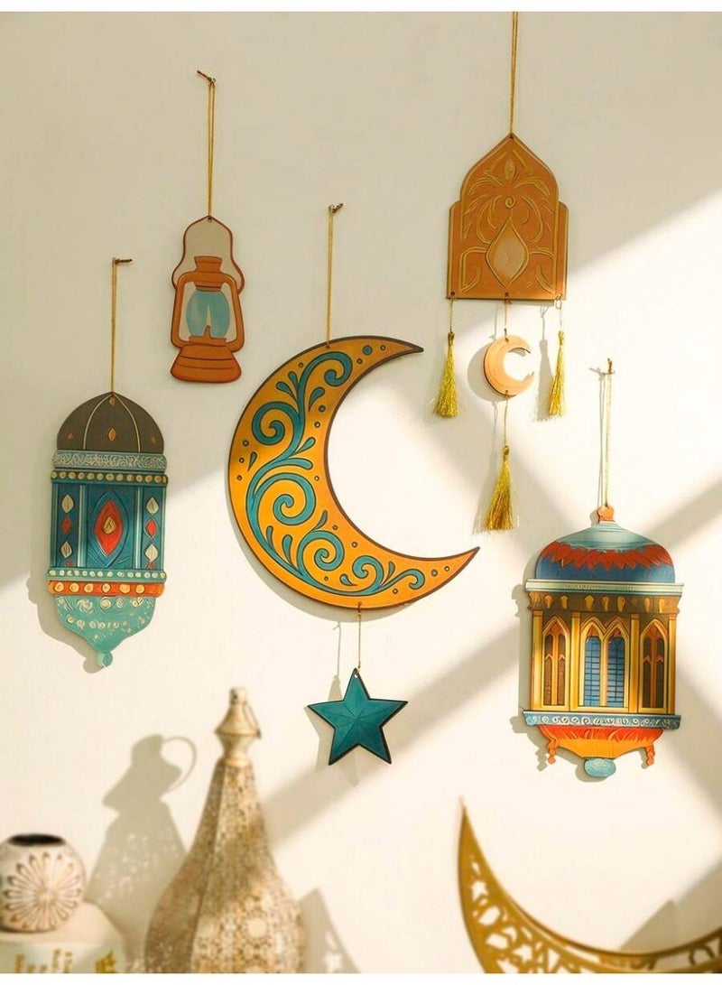Ramadan Hanging Moon & Lantern Wall Decor Set – Islamic Home Decoration - Image 1